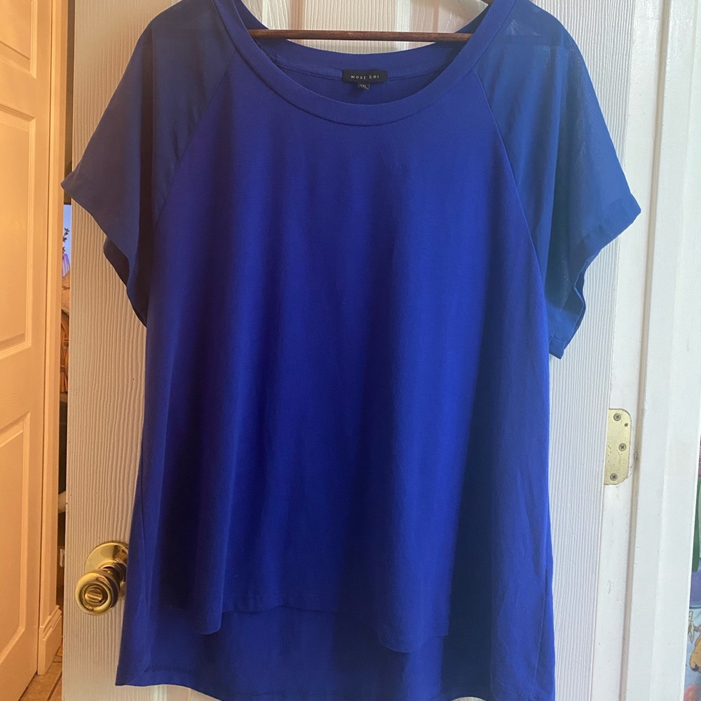 Plus Size West Kei Blue Top Chiffon Sleeves XXL